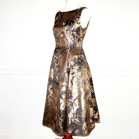 Aidan Mattox Black and Gold Rose Brocade Dress - Picture 4 of 9